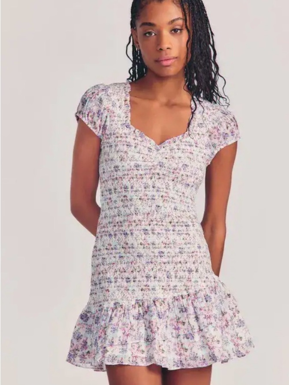 LoveShackFancy Lavender Floral Smocked Mini Dress